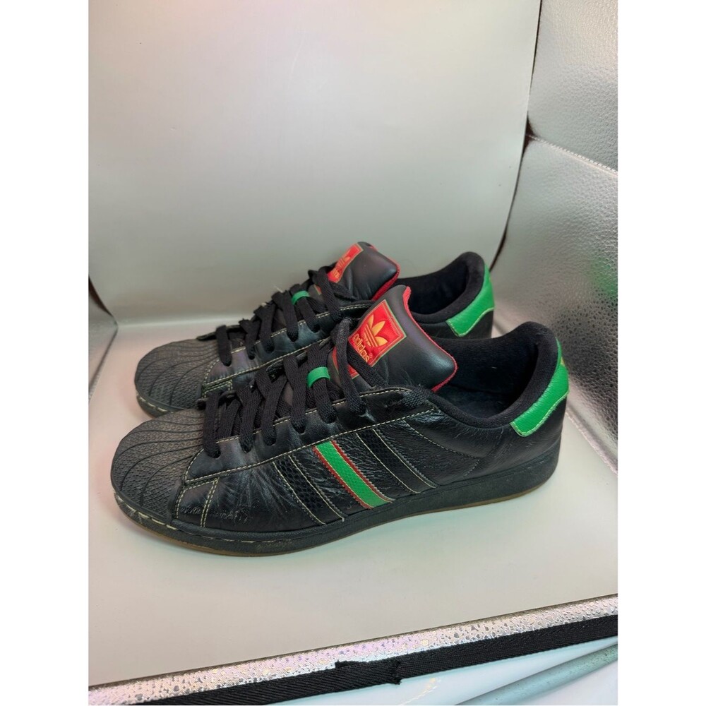 Adidas Superstar Black Leather Red Green Stripe Shell Toe Sz 11